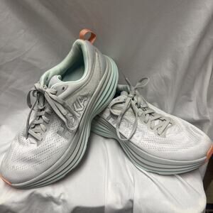 HOKA Bondi 8 Running Shoes Womens 7.5B White Mint Cushioned Athletic